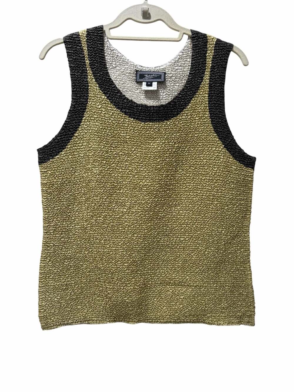 Vintage 90s Y2K Popcorn Knit Metallic Green Gold Tank Top Size M